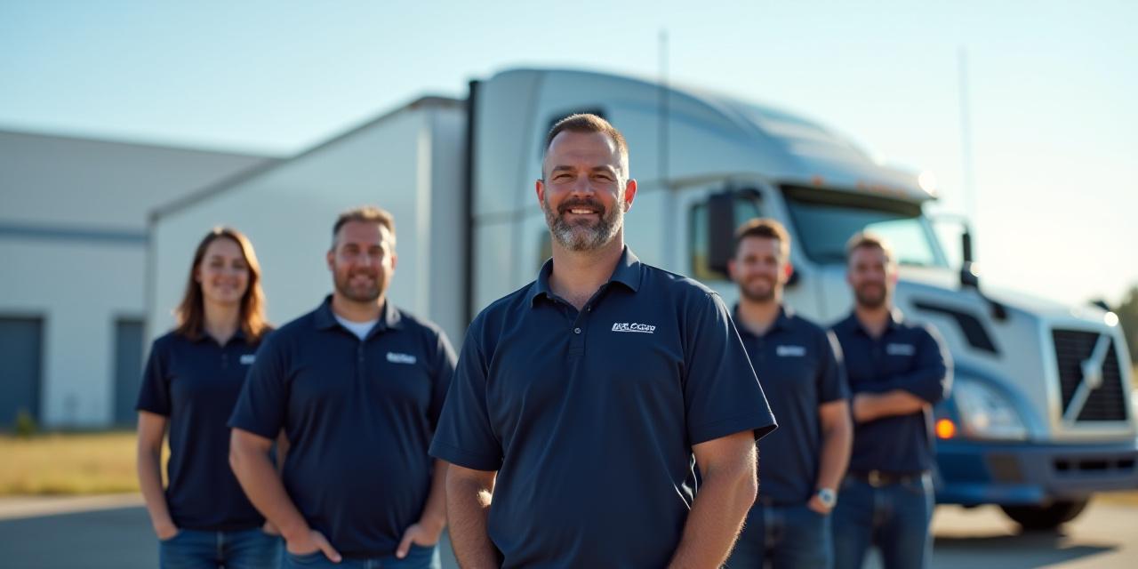 StepUpLogistics professional team standing in front of a modern transport truck