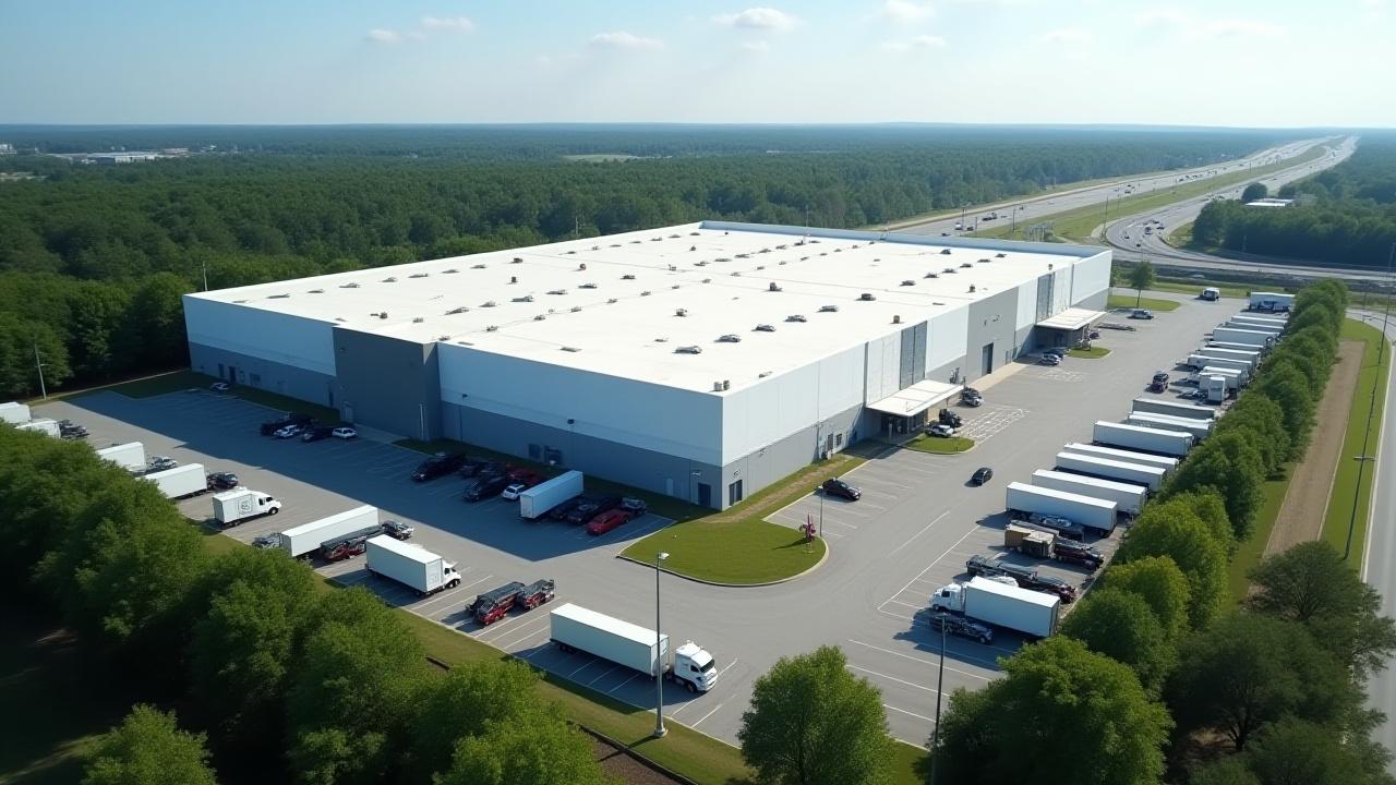 Aerial perspective of StepUpLogistics distribution center in Piedmont South Carolina near the I-85 corridor