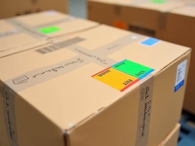 Close up of color-coded labels used for warehouse inventory management